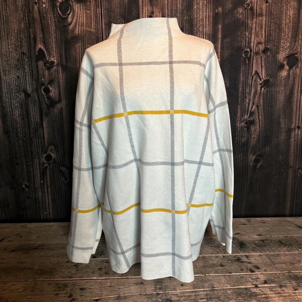 Tahari Plaid Funnel Neck Sweater Grey White‎ Yellow Windowpane Knit NWT Plus 2X